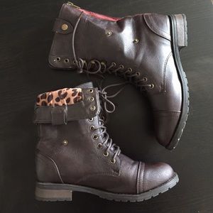 Calf Length Chocolate Combat Boots