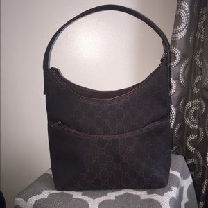GUCCI 105649 GG DARK BROWN SIGNATURE SHOULDER BAG