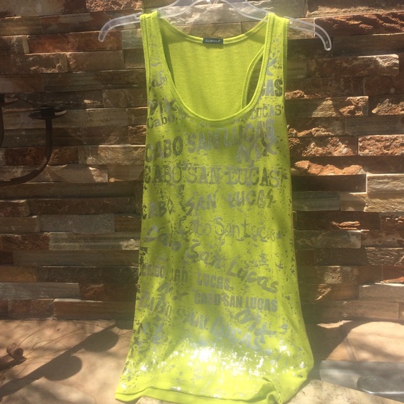 Nearly new Cabo lime green w/ silvermargarita tank