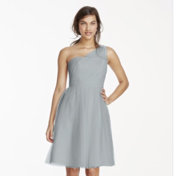 Gray one shoulder cocktail/bridesmaid dress