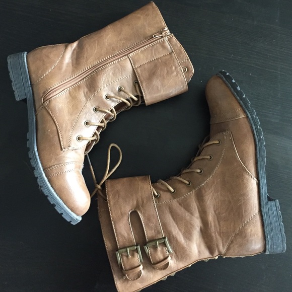 Camel Studded Combat Boots