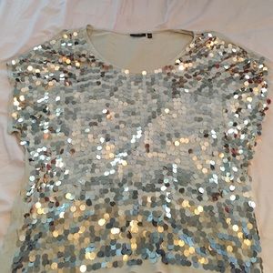 Gold Sequined Short Sleeve Shirt