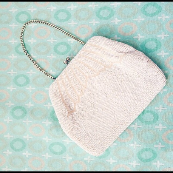 White Beaded Vintage Evening Bag Art Deco 20s 60s