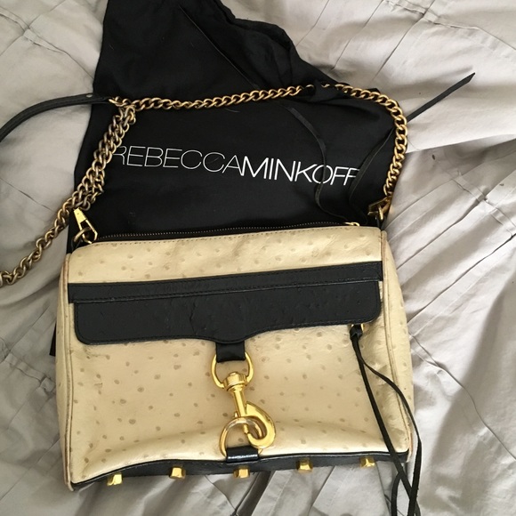 Rebecca Minkoff black and cream ostrich bag
