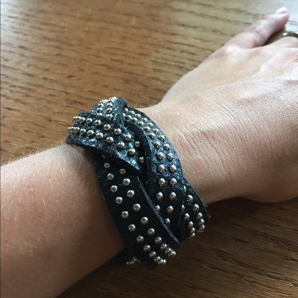 Black Pebble Leather Braided Bracelet