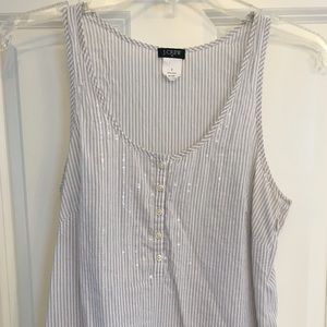 J. Crew chambray/white stripe tank w clear sequins