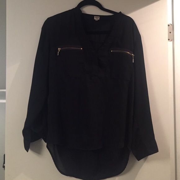 Black Low Cut Zipper Pocket Shirt