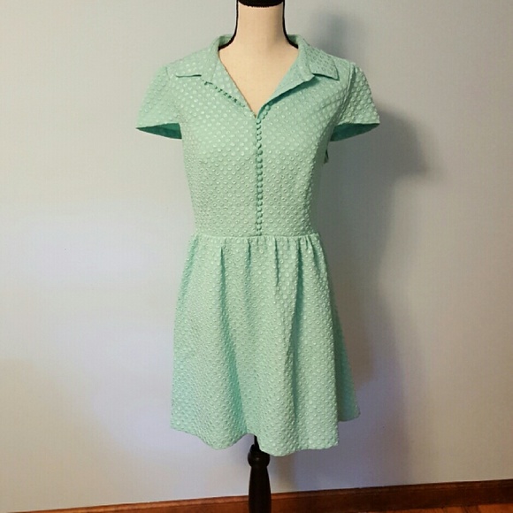 Kensie Mint Green Textured Dot Retro / Mod Dress - Picture 13 of 13