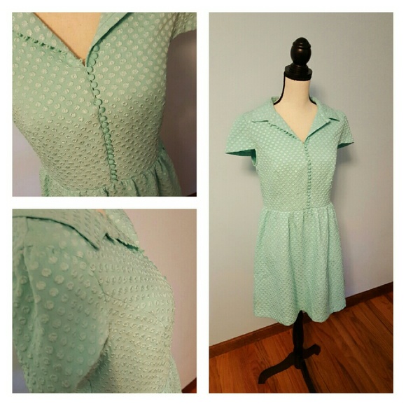 Kensie Mint Green Textured Dot Retro / Mod Dress - Picture 3 of 13