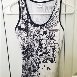 black white and grey workout top