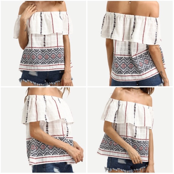 Multicolor ruffle cold shoulder blouse. Price firm - Picture 3 of 4