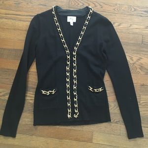 Milly black wool sweater with gold chain detail