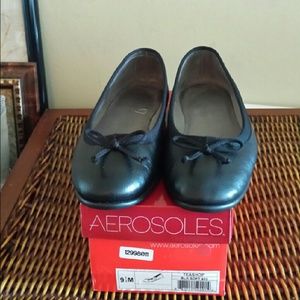 Aerosoles  black  leather  teashop ballet  shoe