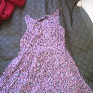 Cute pink floral summer dress with open back