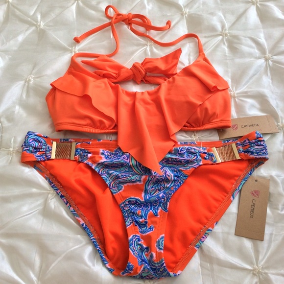 Cremieux Henna Paisley Orange Gold Buckle Bikini