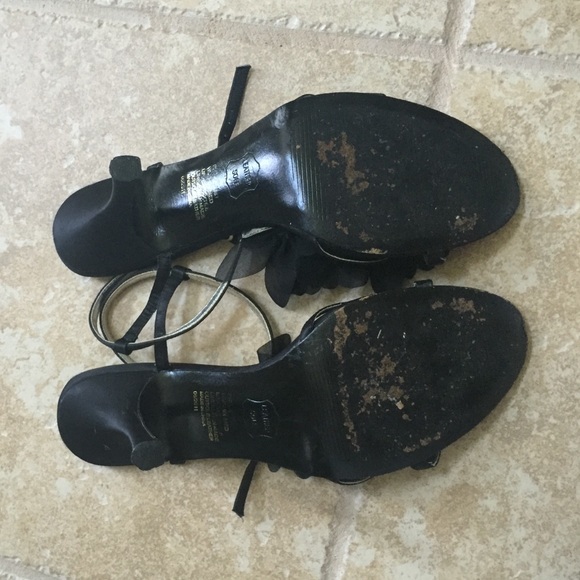 Black chiffon flower open toe heels - Picture 2 of 3