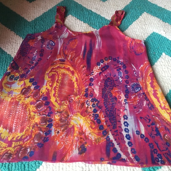 A see through paisley tank top with sparkle sleeve