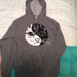 Gray cat printed hoodie