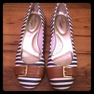 Navy and white flats