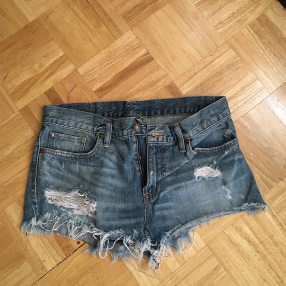 Distressed denim shorts