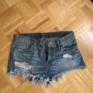 Distressed denim shorts