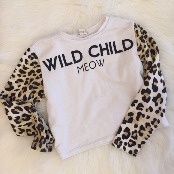 Forever 21 Other - WILD CHILD Leopard Sleeve Semi Crop Crewneck