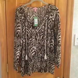 Lilly Pulitzer top size large brown zebra print
