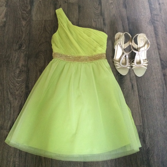 Max & Cleo Lime Green Dress with Gold Beading - Picture 2 of 4