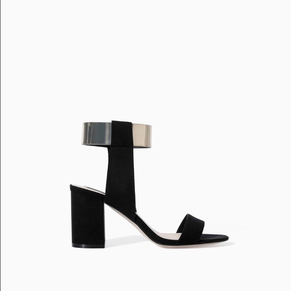 Zara black sandals with gold ankle strap