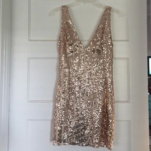 NWOT Rose Gold Sequin V-Neck Dress
