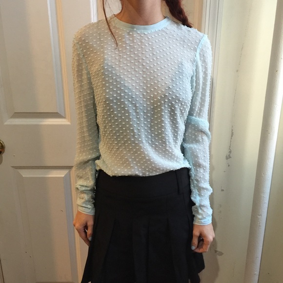 Karen Millen Tops - Karen Millen Baby Blue Silk Swiss Dot Blouse