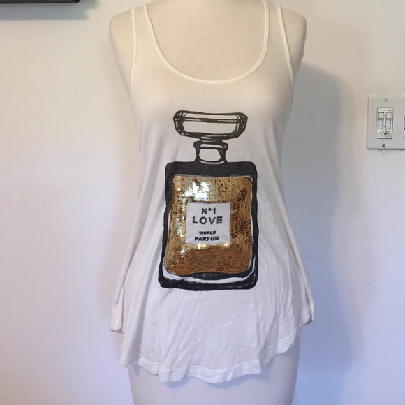 White tank with perfume bottle design