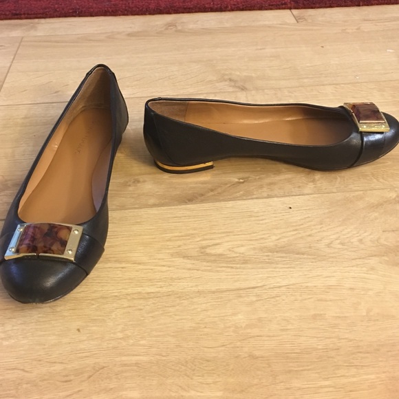 Banana republic black leather flats with gold