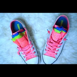 Women's white converse with neon lace accents