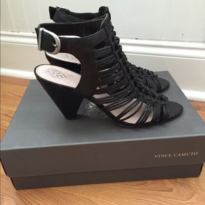 Vince Camuto black gladiator chunky heels