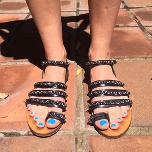 CHANEL CHAIN-EMBELLISHED SANDALS