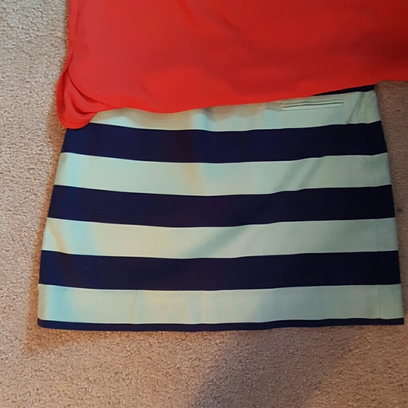 Mint green and navy stripped mini skirt