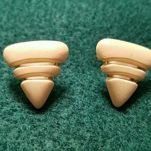 Gold plate and cream retro triangle earrings