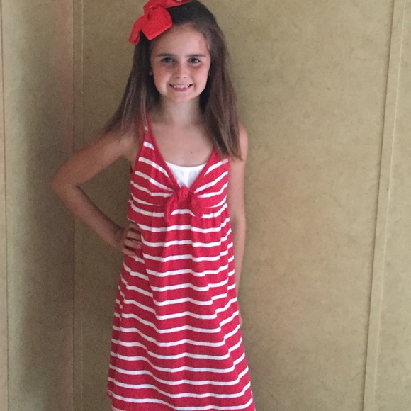 Red and white striped dress.