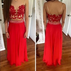 Two piece red prom dress