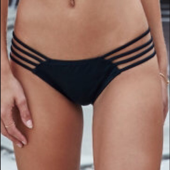 LA Hearts Black Strappy Bikini Bottoms