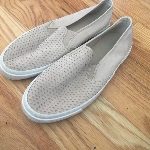 taupe brown suede slip on shoes