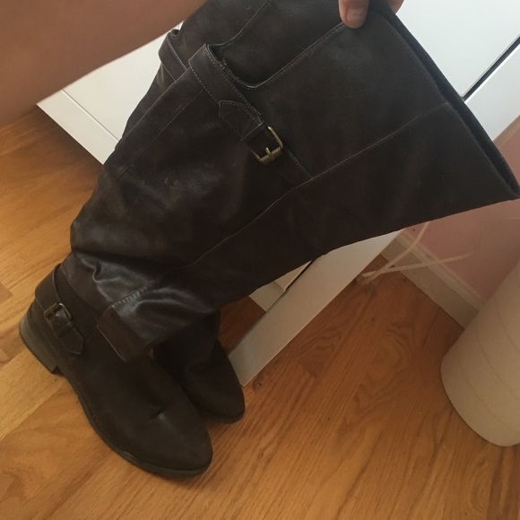 dark brown over the knee boots