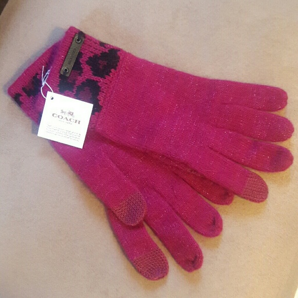 💞COACH OCELOT TECH TOUCH KNIT GLOVE - Picture 2 of 4