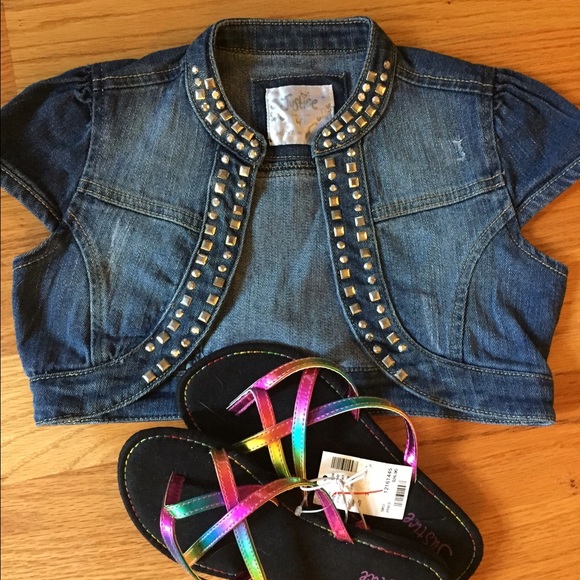 Justice crop jean jacket with bling