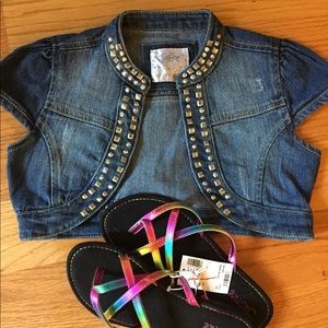 Justice crop jean jacket with bling