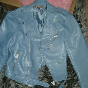 Zara powder blue leather jacket