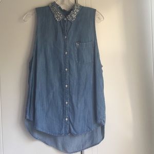 A&F denim button down tank with bedazzled collar!