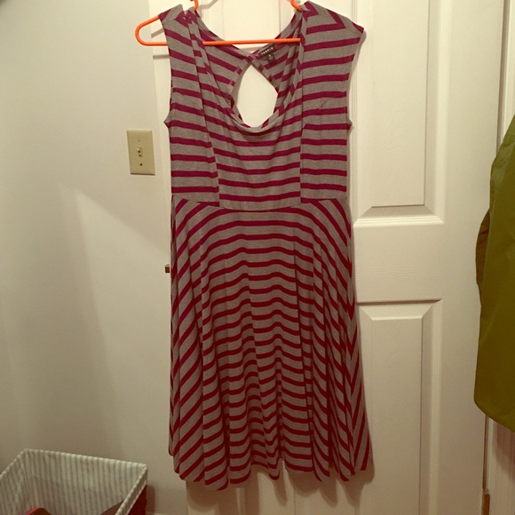 Grey and maroon striped dress