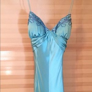 Aidan Mattox silk charmeuse bustled gown